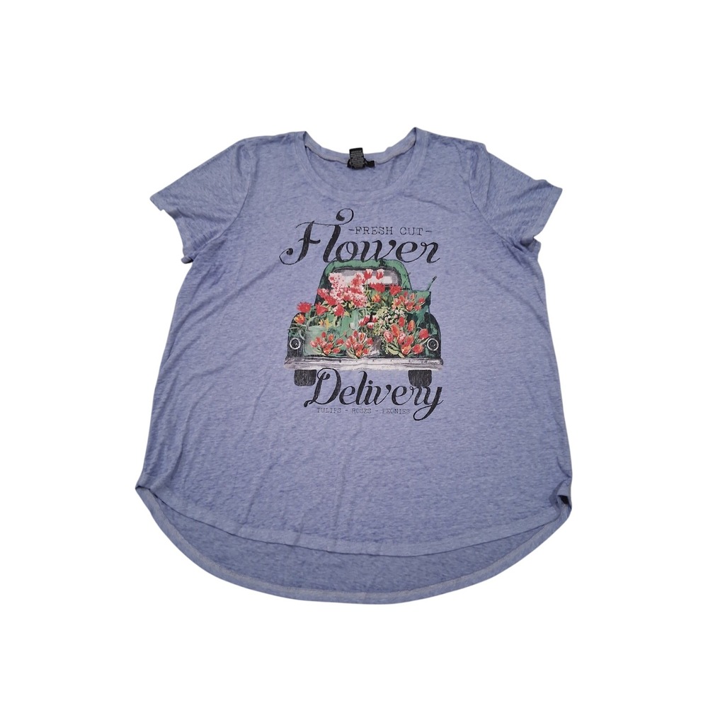 Sable Sky Womens 2X Purple Flower Delivery Graphic T-Shirt High-Low Hem
